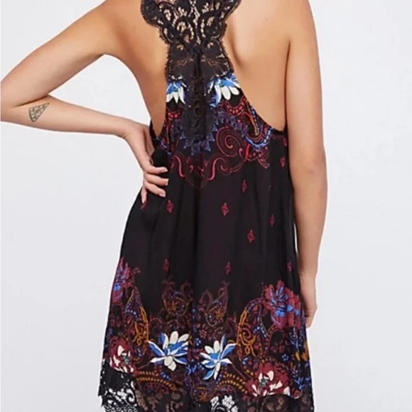 Womens Free People Who's Sorry Now Printed Lace Shift Slip Dress Black - Picture 6 of 11